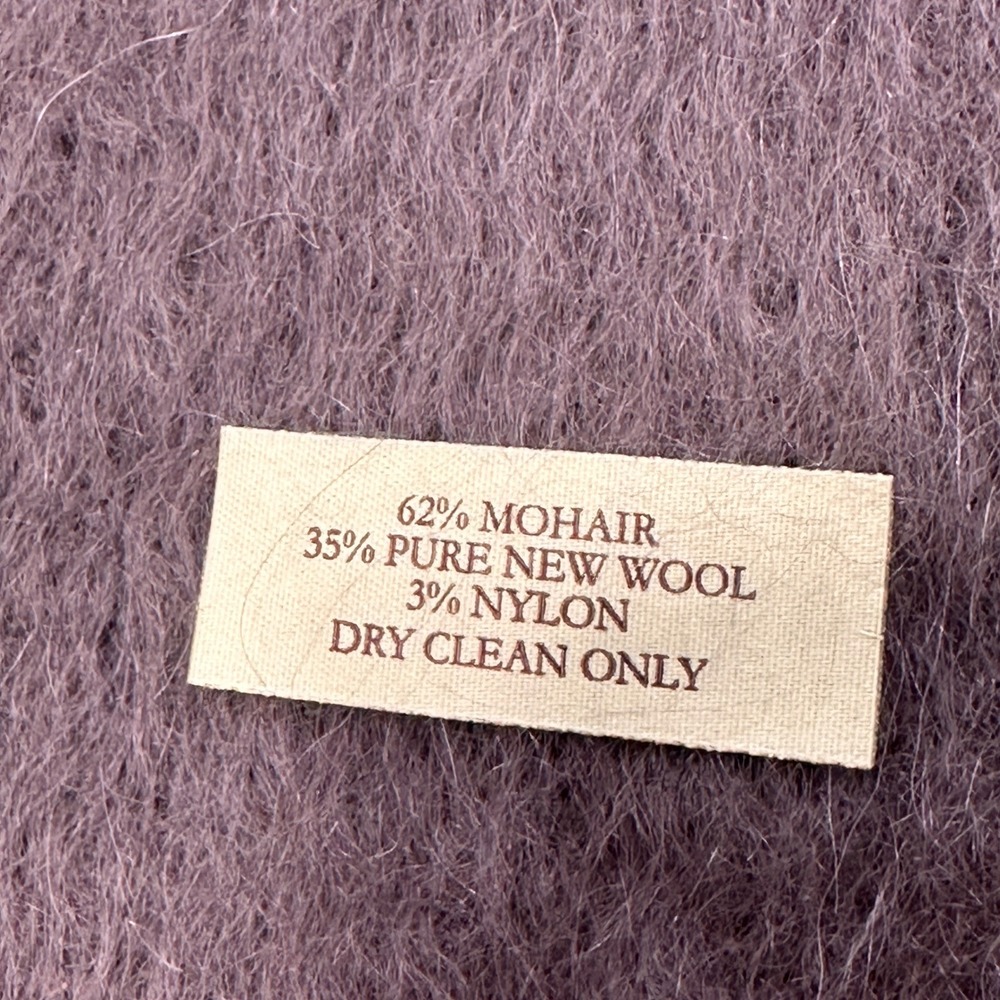 Evangeline Mohair Wool Throw Blanket Mauve Purple Fringe‎ | Luxury Cozy - Picture 3 of 5